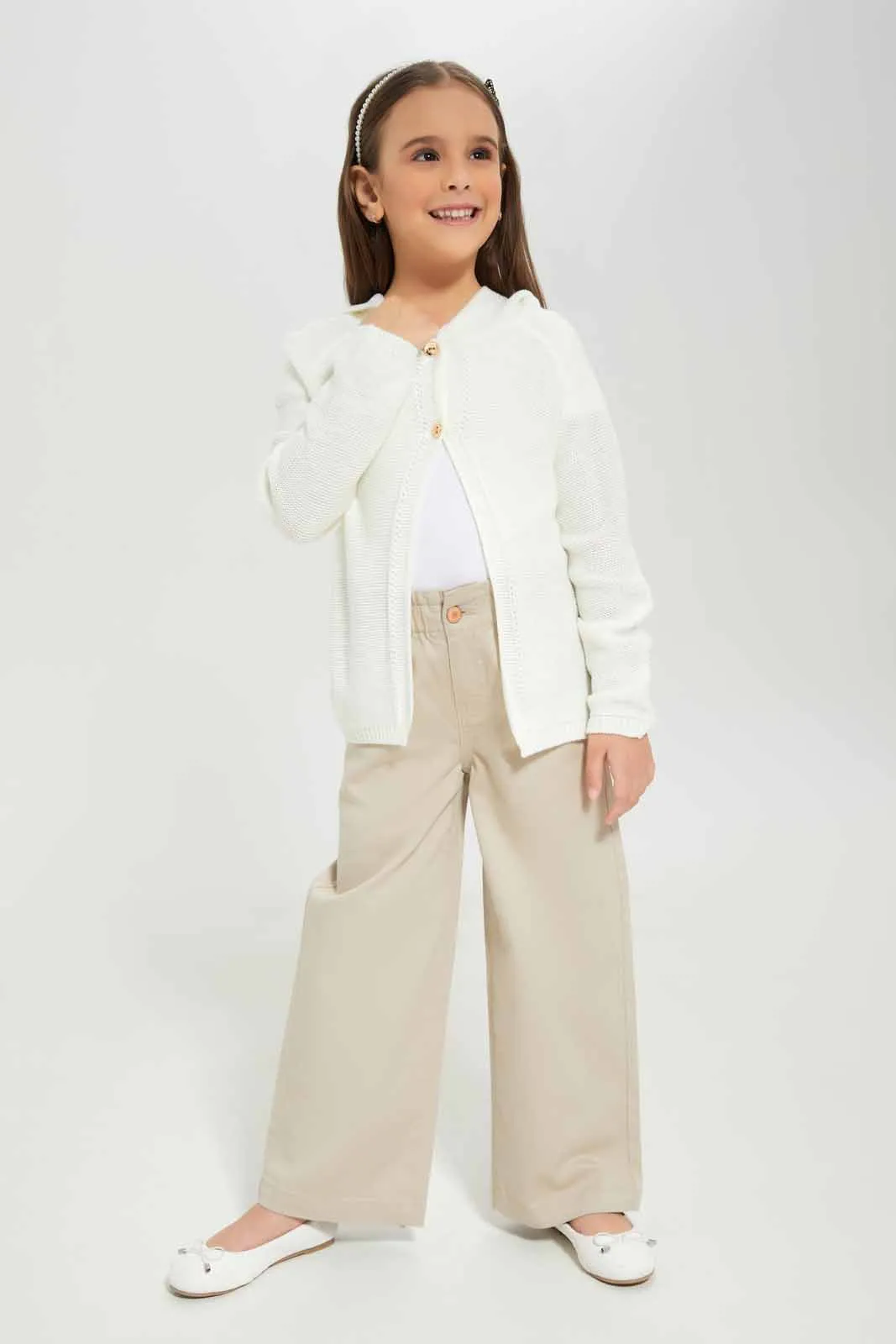 Girls Cream Hooded Cardigan