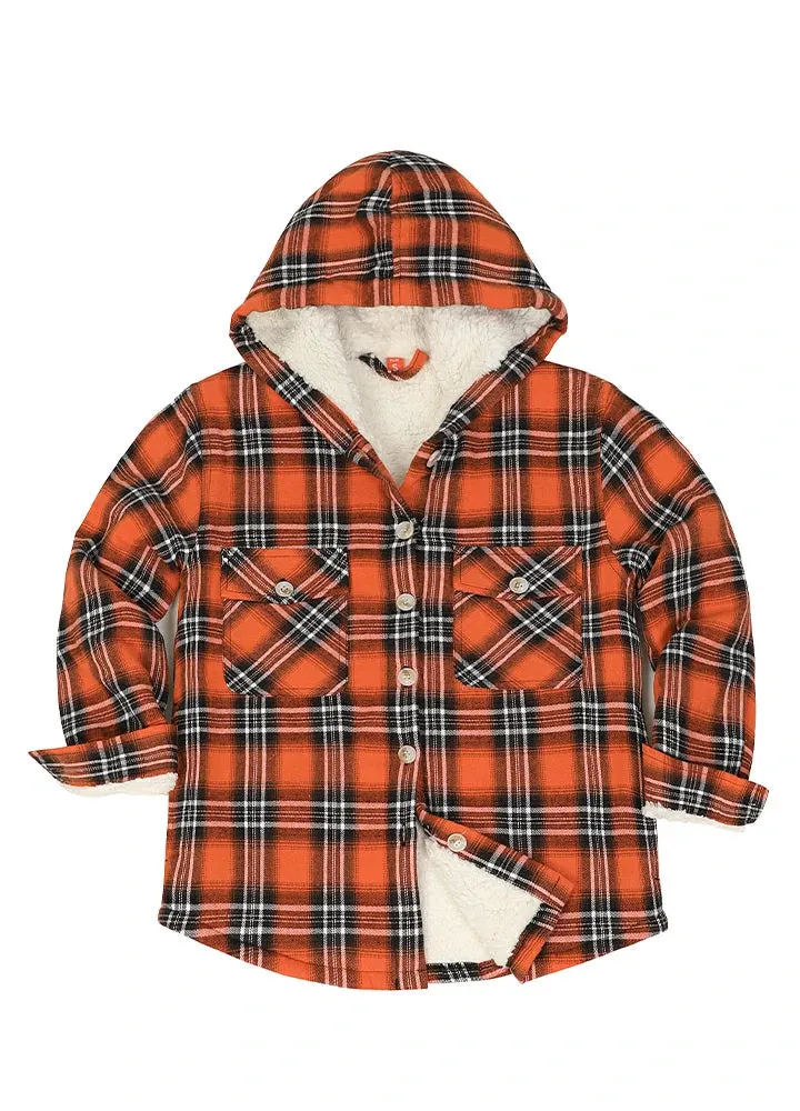 Girls Hooded Plaid Flannel Shirt Jacket,Sherpa Lined