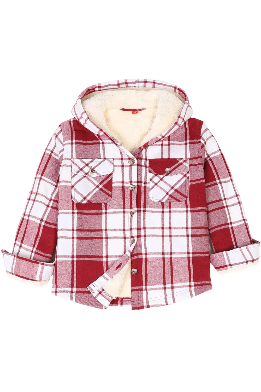 Girls Hooded Plaid Flannel Shirt Jacket,Sherpa Lined