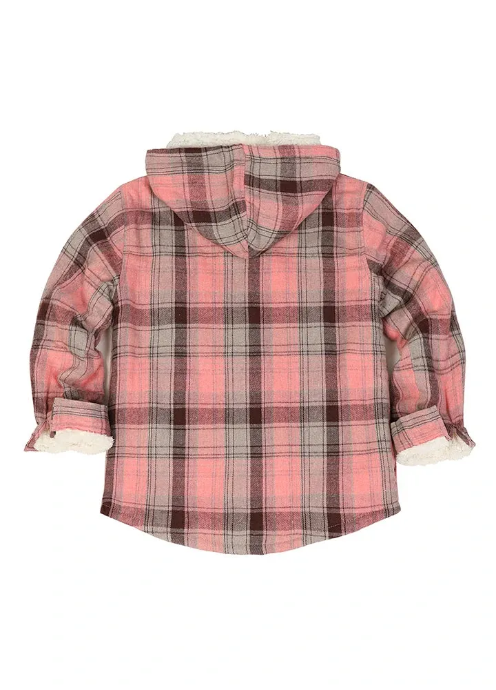 Girls Hooded Plaid Flannel Shirt Jacket,Sherpa Lined