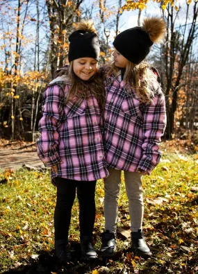 Girls Hooded Plaid Flannel Shirt Jacket,Sherpa Lined