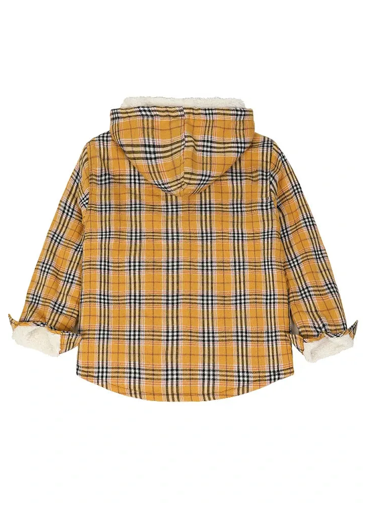 Girls Hooded Plaid Flannel Shirt Jacket,Sherpa Lined