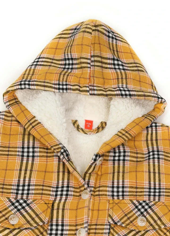 Girls Hooded Plaid Flannel Shirt Jacket,Sherpa Lined