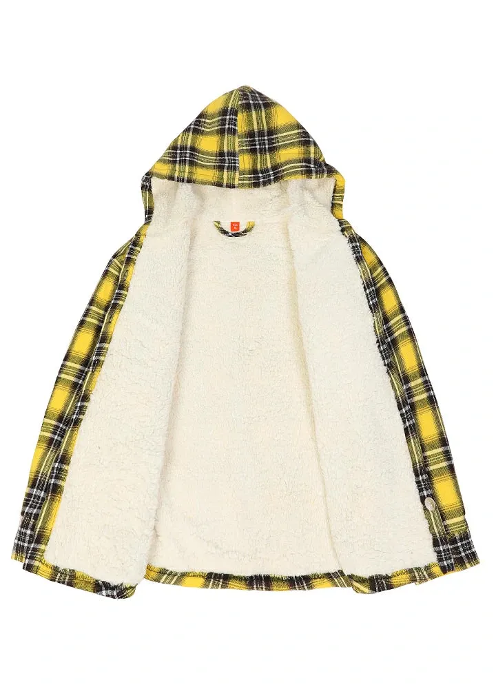 Girls Hooded Plaid Flannel Shirt Jacket,Sherpa Lined