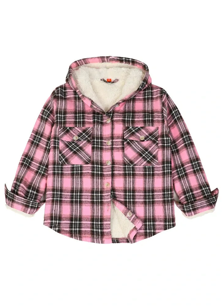 Girls Hooded Plaid Flannel Shirt Jacket,Sherpa Lined