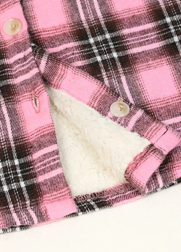 Girls Hooded Plaid Flannel Shirt Jacket,Sherpa Lined