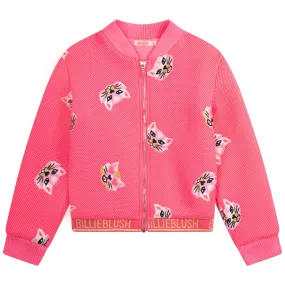 Girls Pink Cat Zip Up Hoodie