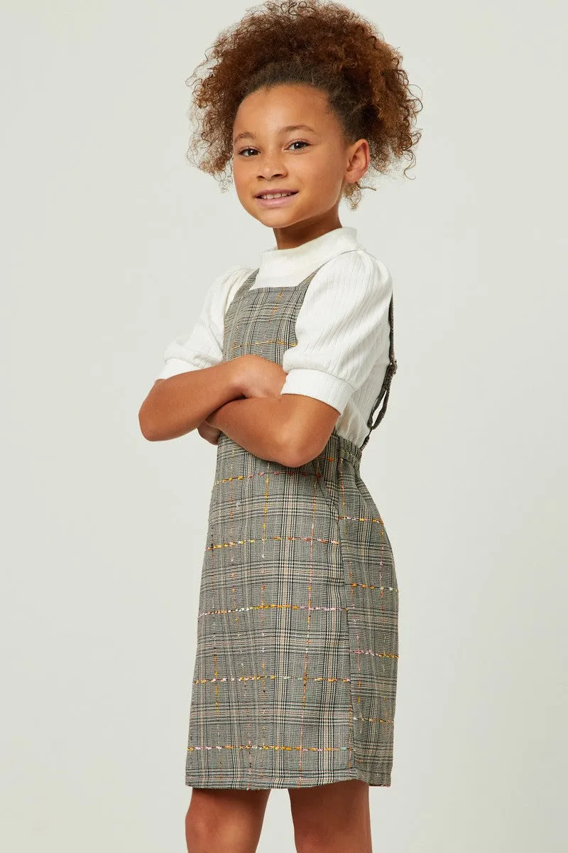 Girls Textured Yarn Plaid Overall Skirt 4332