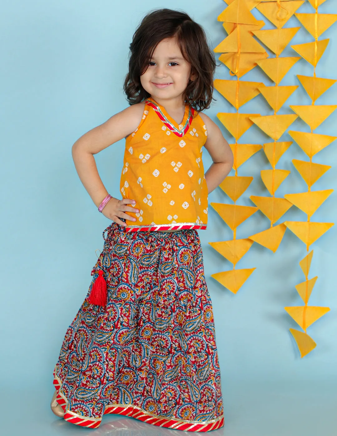 Girl's Yellow Color Fusion Wear Top With Long Skirt Set - KID1 Girls