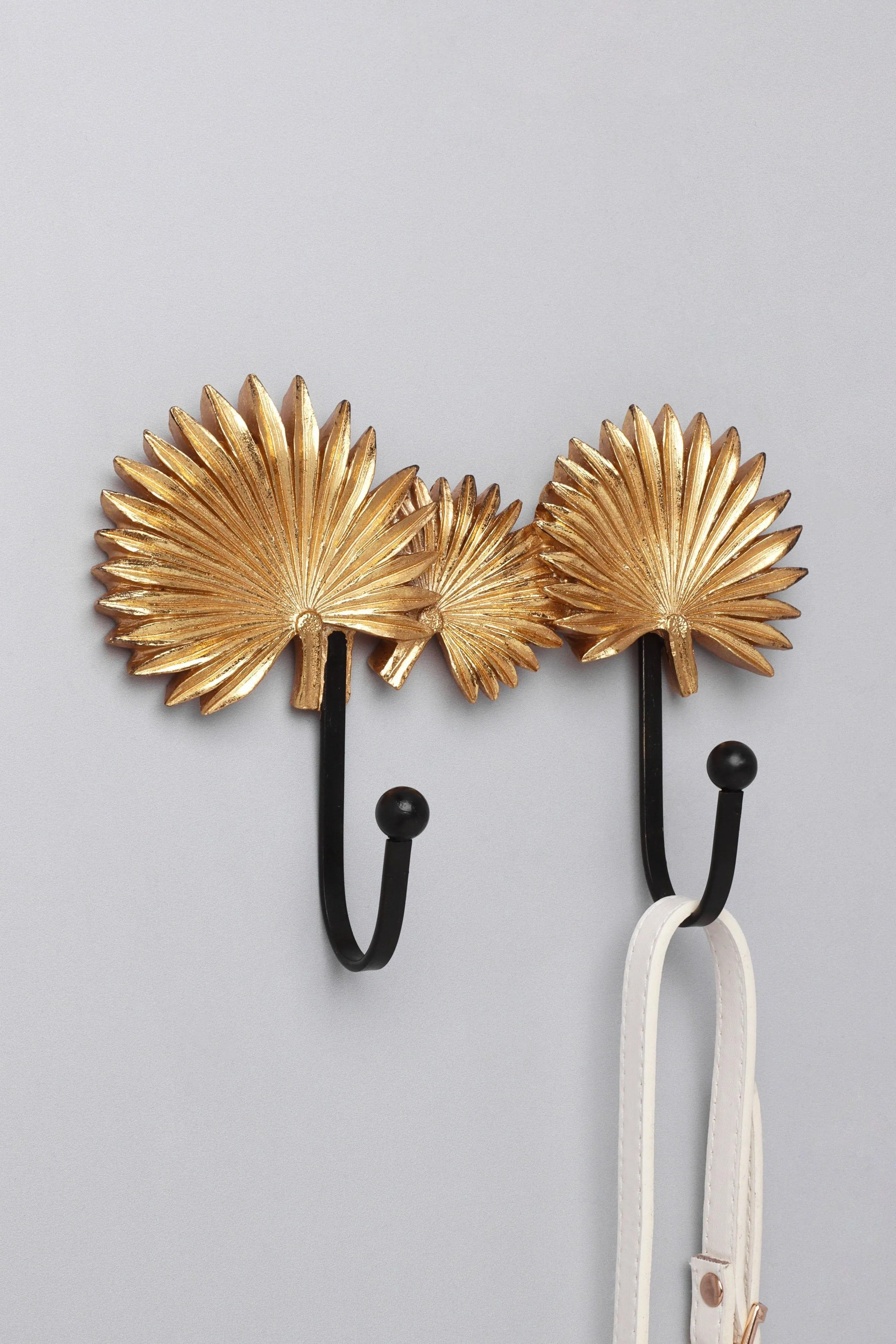 Gold Dust Double Palm Leaves Resin Wall Connected Coat Hooks