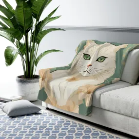 Green-Eyed Cat, Sherpa Fleece Blanket for Cozy Warmth, 50"x60"