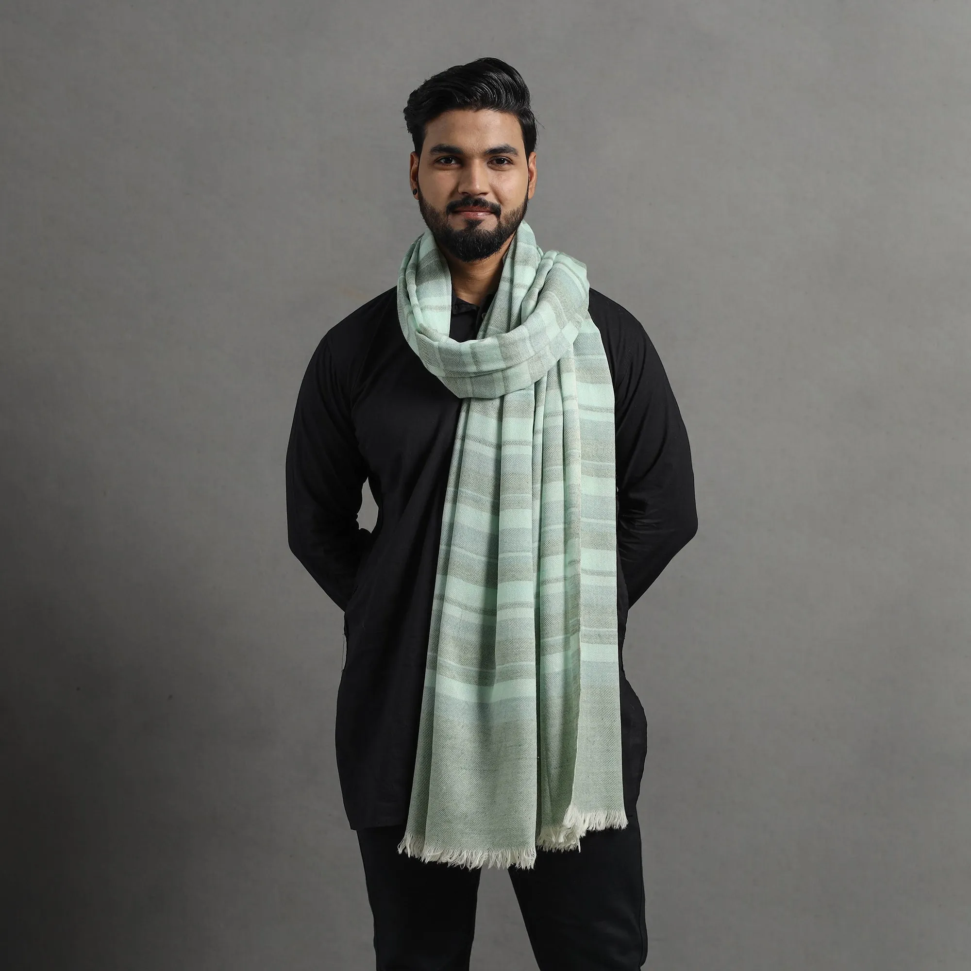 Green - Kumaun Handwoven Pure Merino Wool Shawl for Men 108