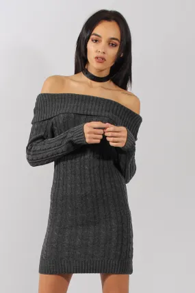 Grey Bardot Cable Knit Jumper Dress - Peeta