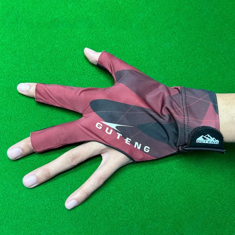 GUTENG Three Finger Thin Breathable Wear-Resistant Non-Slip Snooker Billiard Gloves, Style: Left Hand Half Finger (Printed Red)