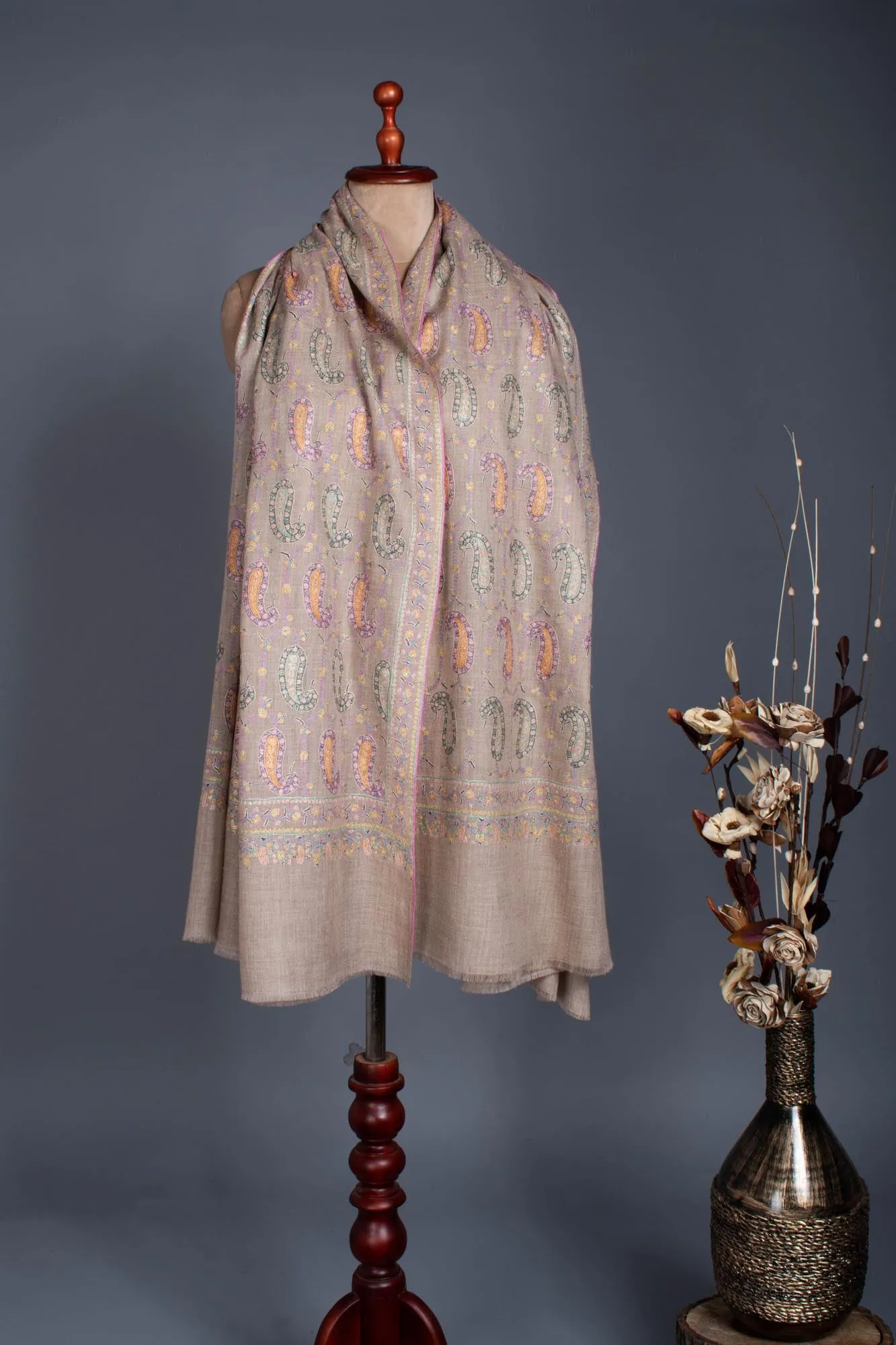 Hand Embroidered Mughal Paisley Pashmina Wrap - TOWN