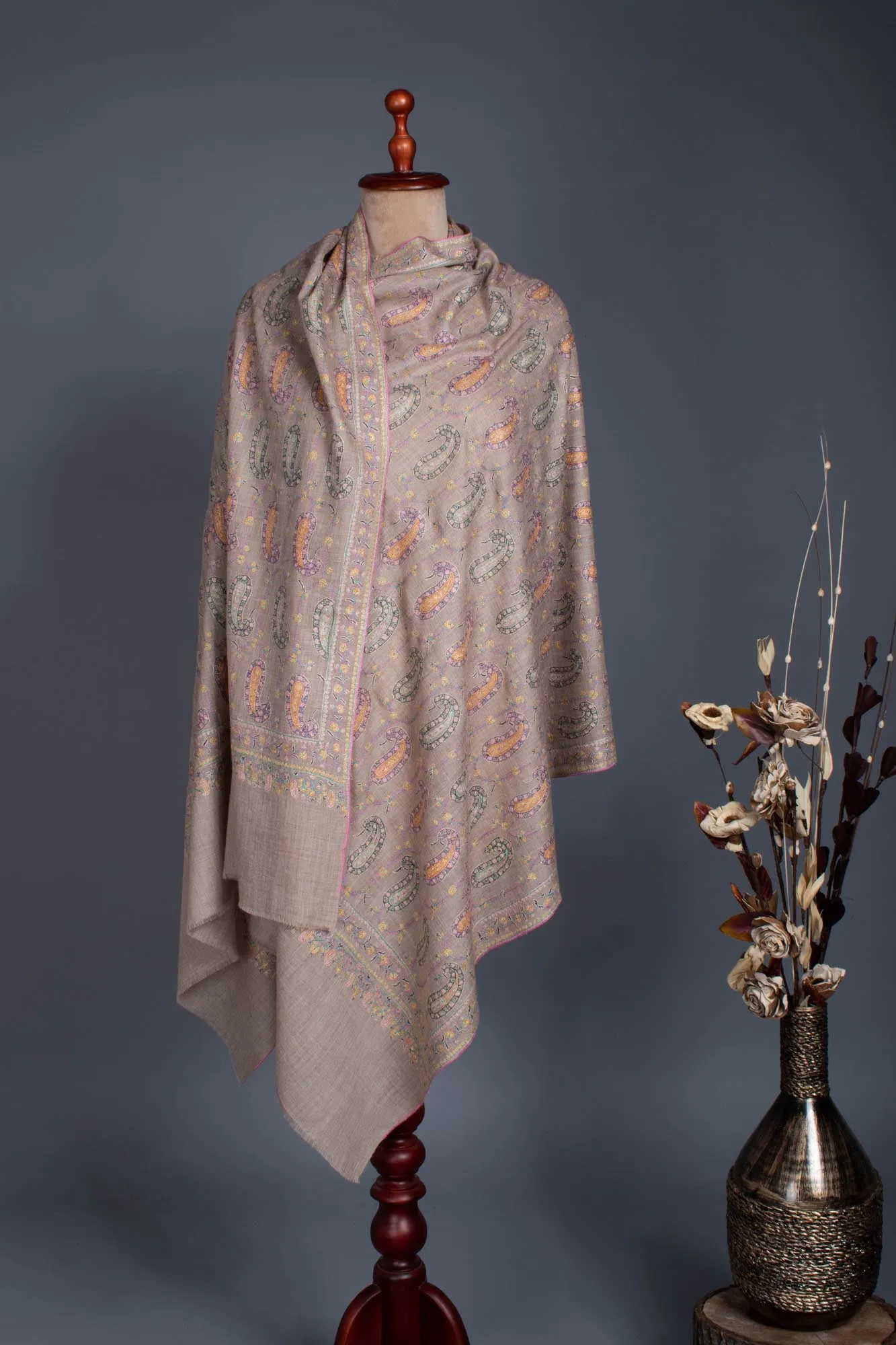 Hand Embroidered Mughal Paisley Pashmina Wrap - TOWN