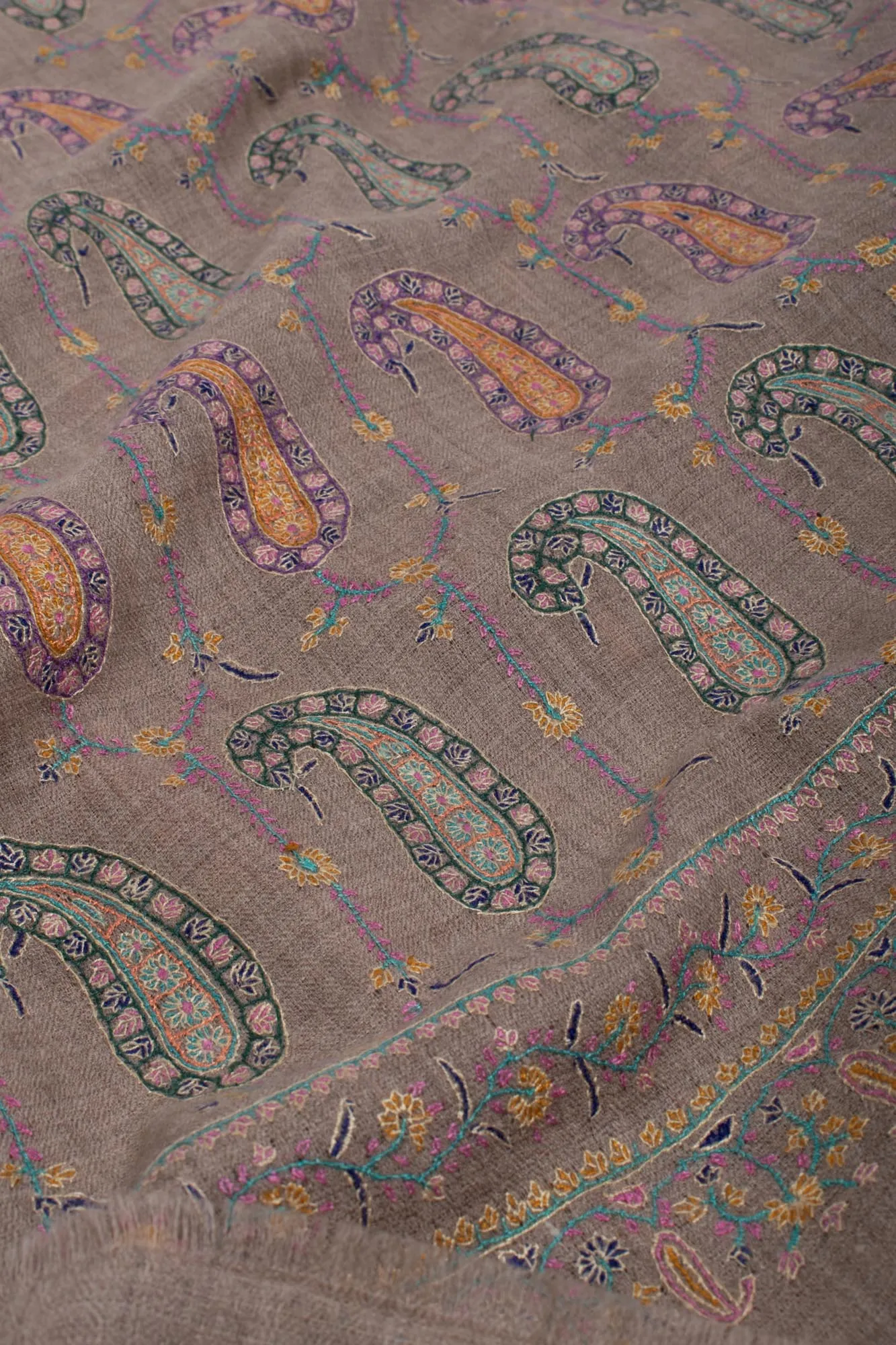 Hand Embroidered Mughal Paisley Pashmina Wrap - TOWN