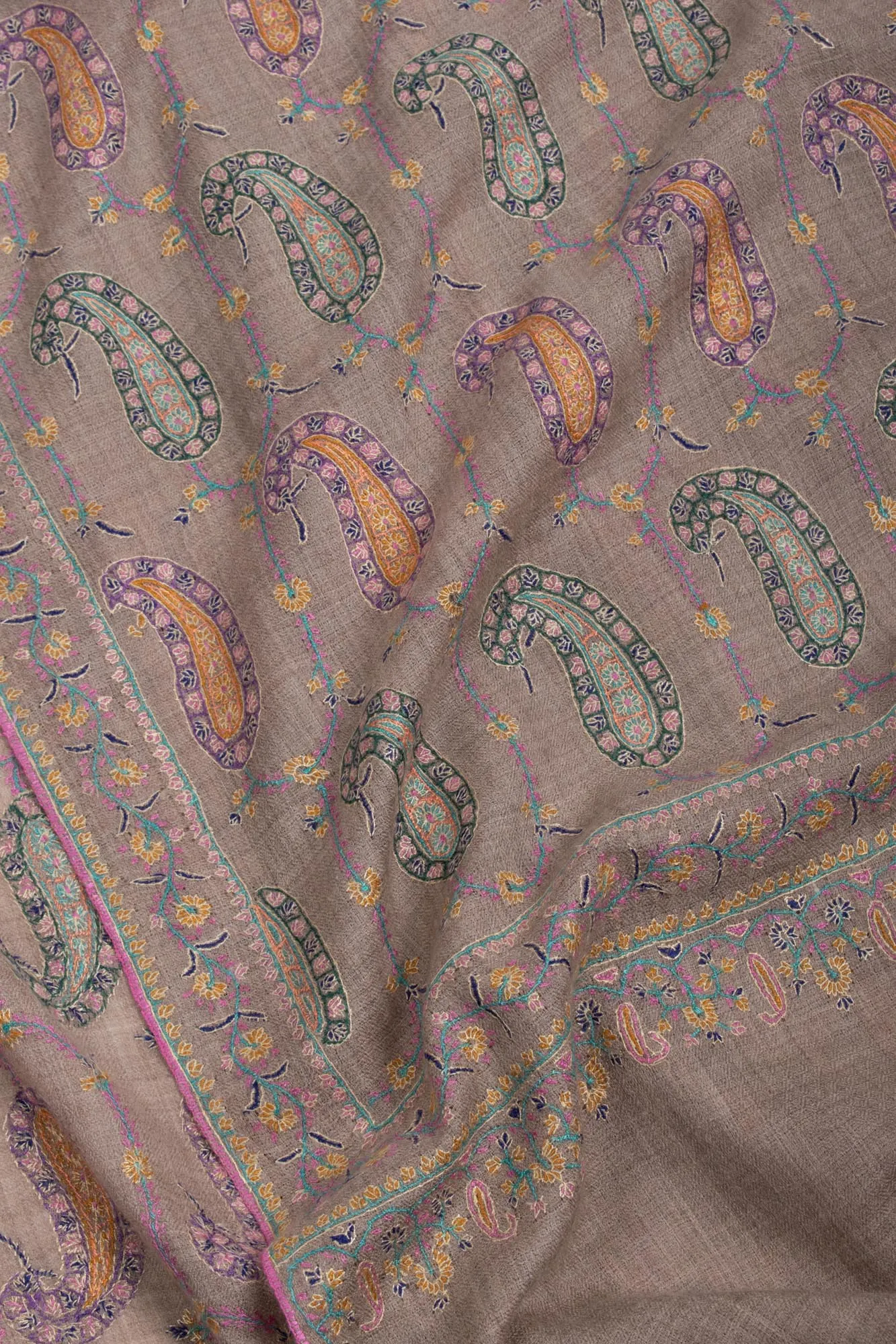 Hand Embroidered Mughal Paisley Pashmina Wrap - TOWN