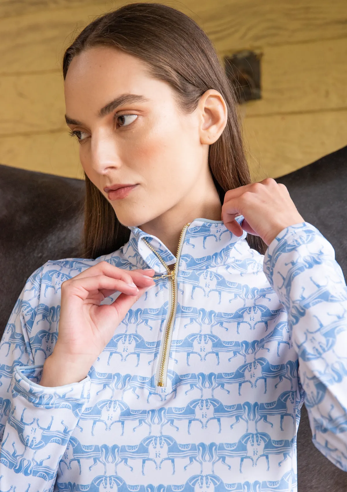 Harmony Quarter Zip Steed Print | Long Sleeve | Sky