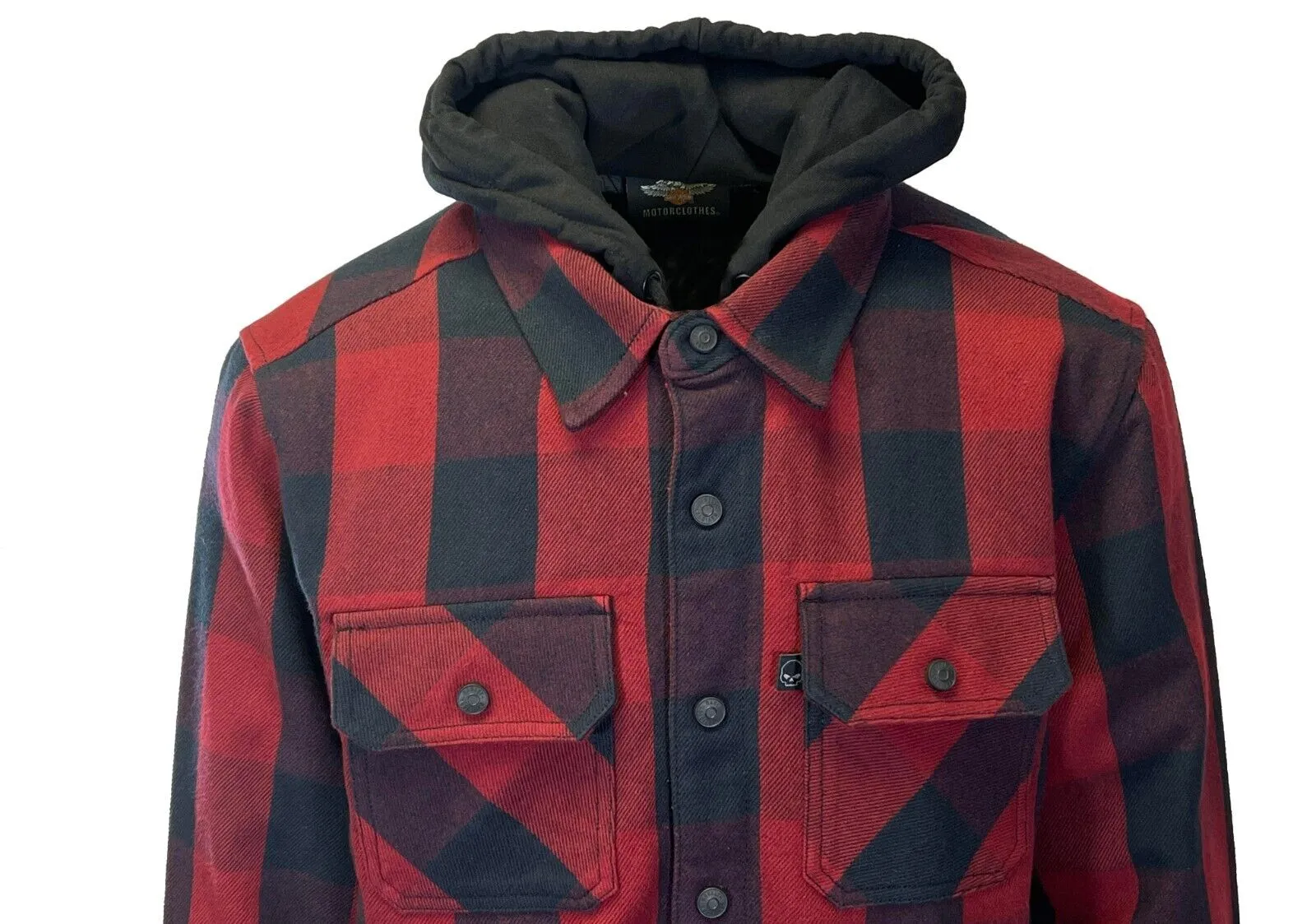 HD Branded Men's Red Plaid Hoodie Skull Buffalo Check Shirt Jacket (S78)