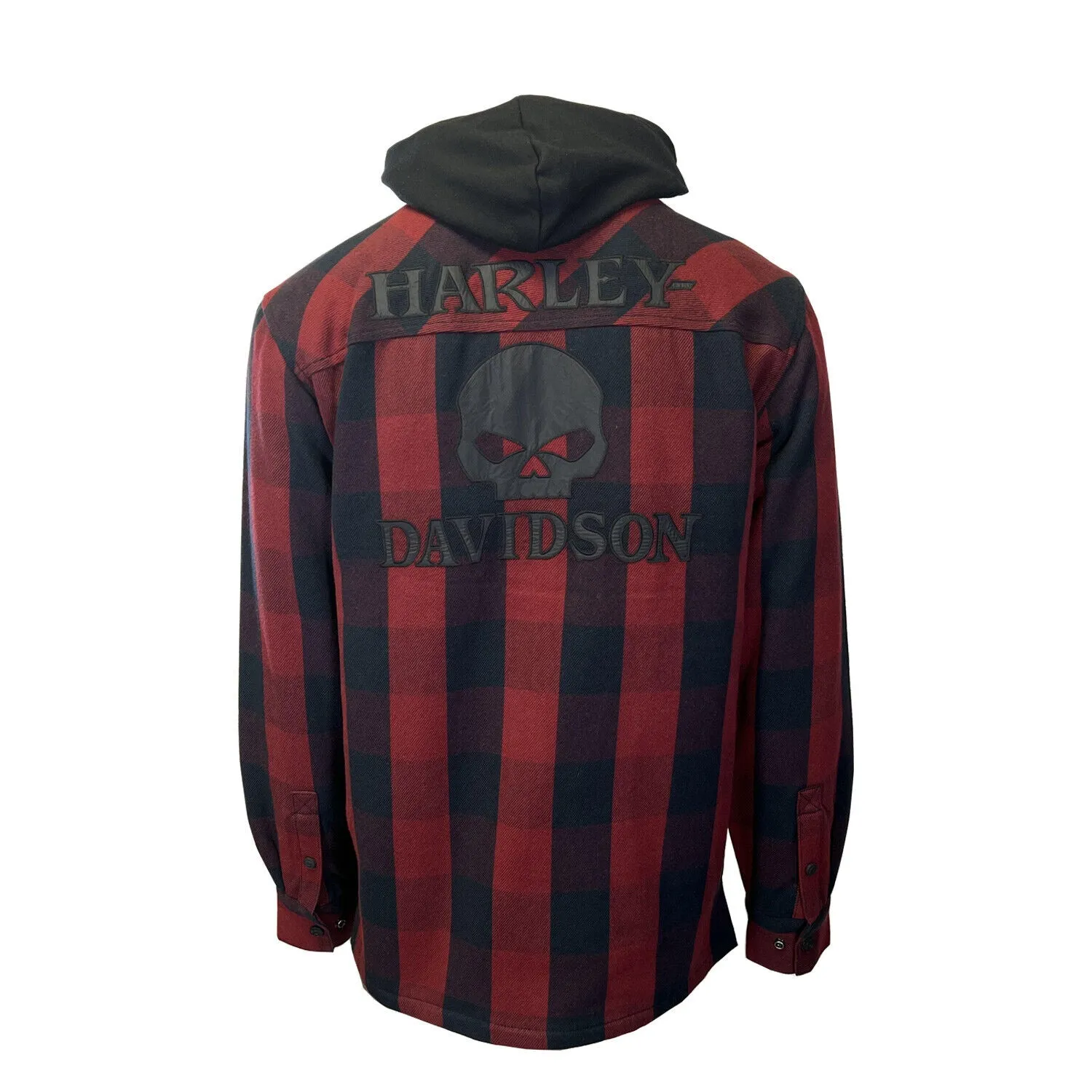 HD Branded Men's Red Plaid Hoodie Skull Buffalo Check Shirt Jacket (S78)