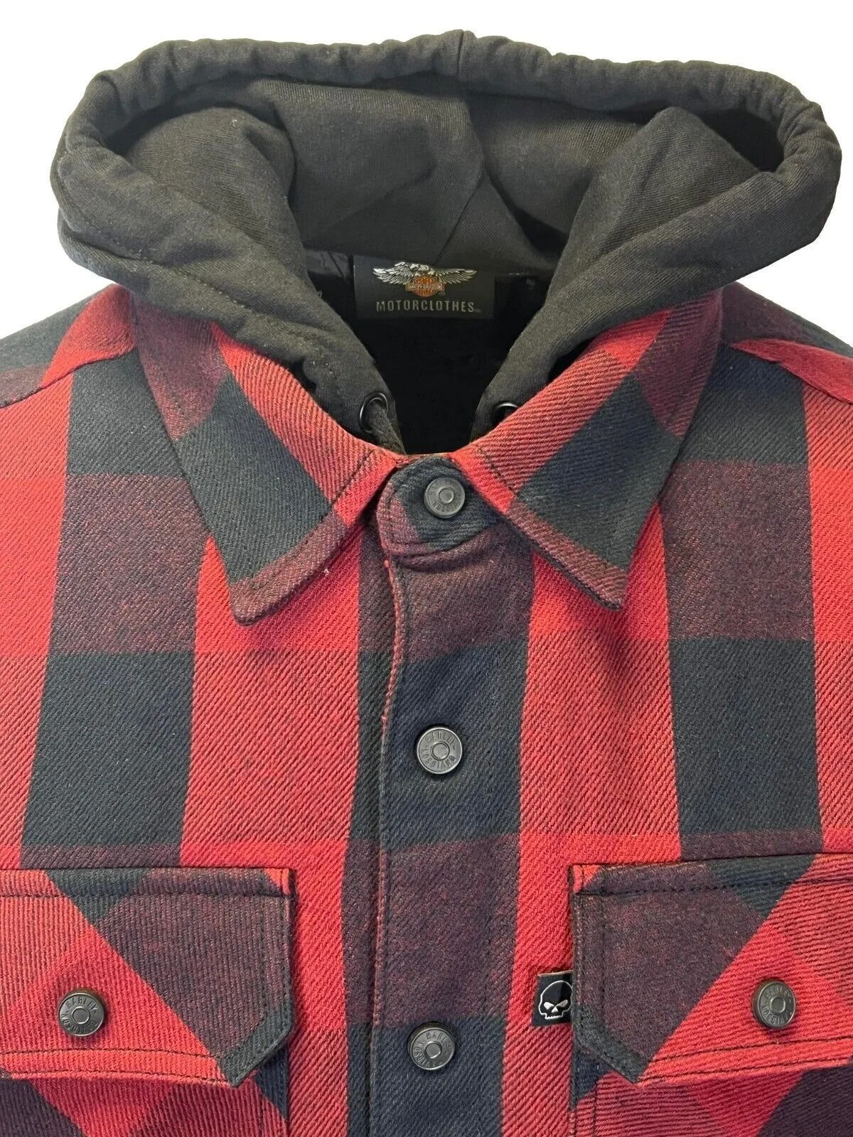 HD Branded Men's Red Plaid Hoodie Skull Buffalo Check Shirt Jacket (S78)