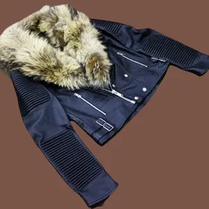 Heavy Fur Collared Leather Jacket For Women Detachable Fur