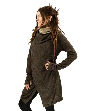 HOODED LONG CARDIGAN JACKET BROWN