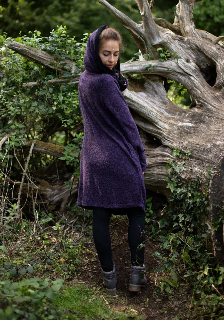 HOODED LONG CARDIGAN JACKET PURPLE