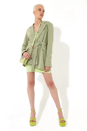 House Of Holland Oversized Jacket With A Belt Button Fastening And Extra Long Sleevesgreen Stripe Blazer