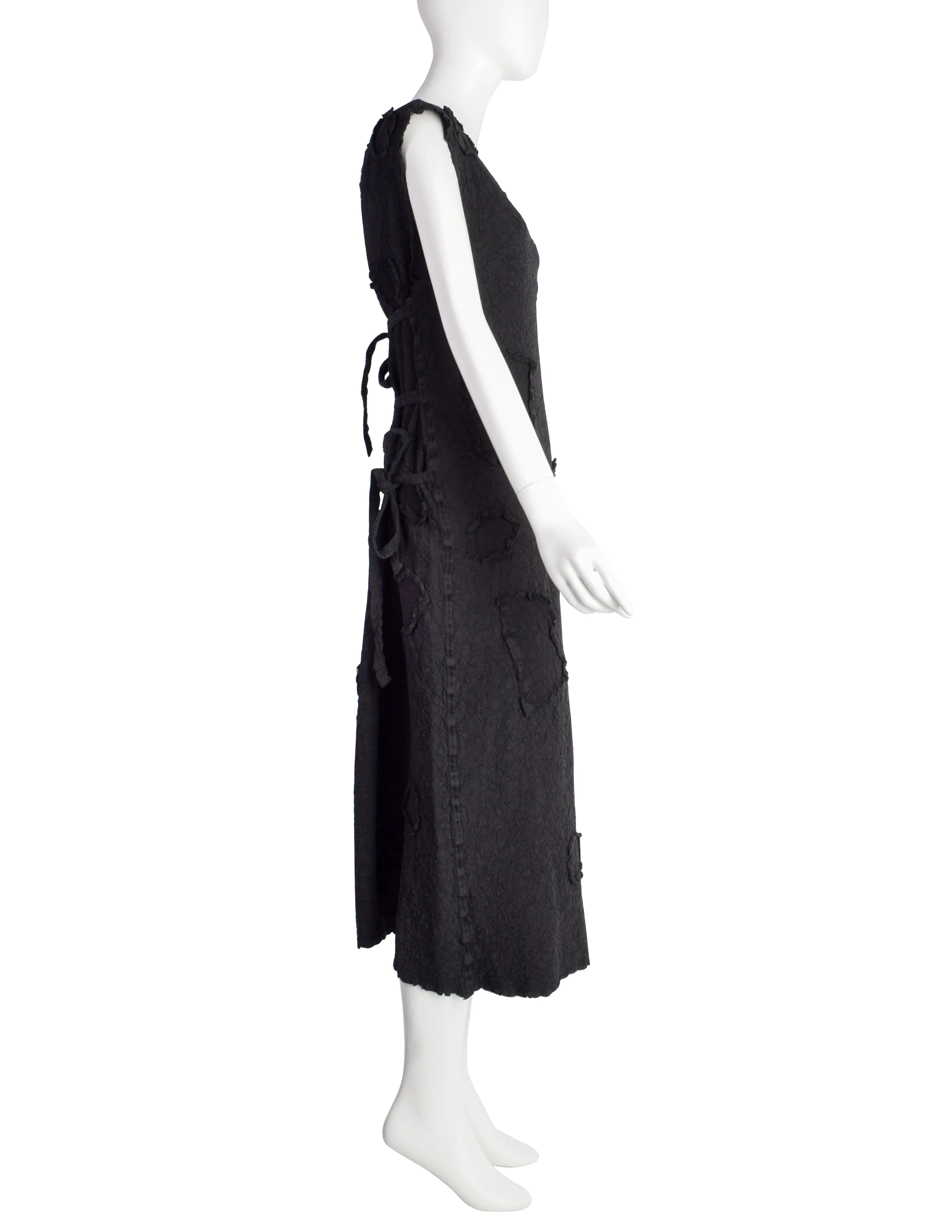 Issey Miyake Vintage AW 1994 Black Crinkled Patchwork Dress and Jacket Set