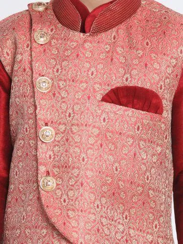 Jashvi Boys' Pink Cotton Silk Blend Nehru Jacket