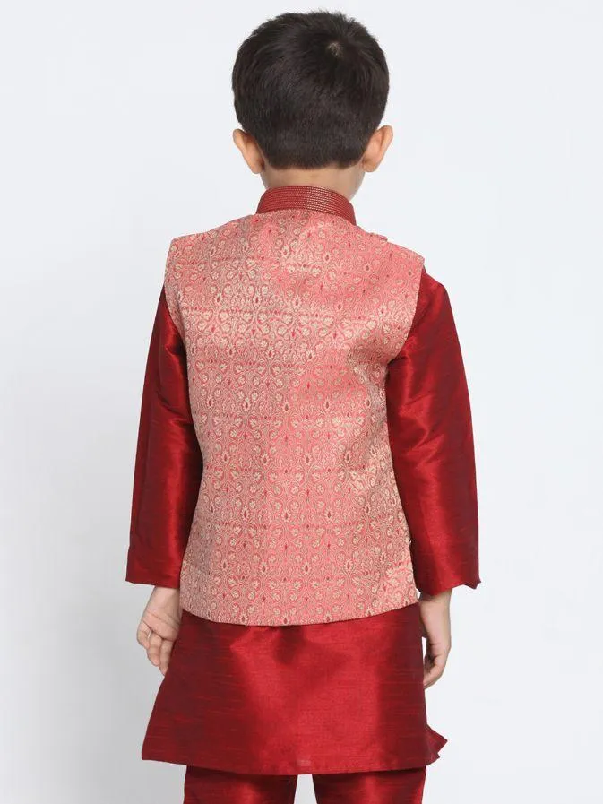 Jashvi Boys' Pink Cotton Silk Blend Nehru Jacket