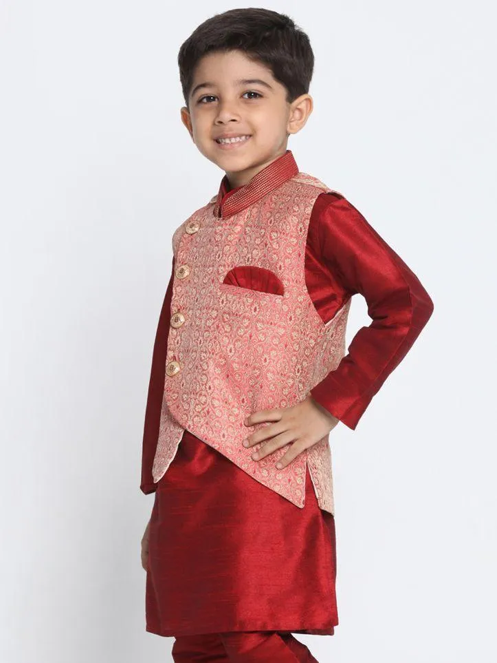 Jashvi Boys' Pink Cotton Silk Blend Nehru Jacket