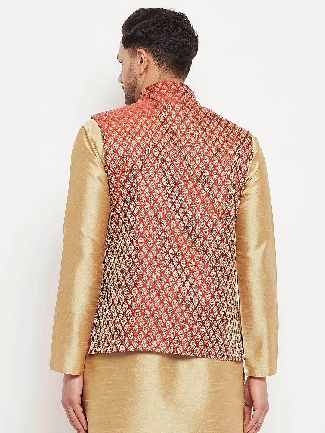 Jashvi Men's Maroon Cotton Silk Blend Ethnic Jacket