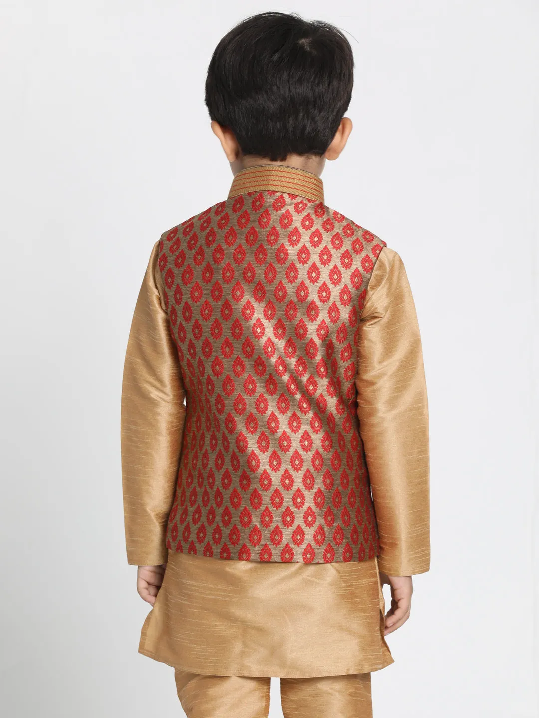 Jashvi Silk Blend Maroon And Gold Baap Beta Ethnic Jacket