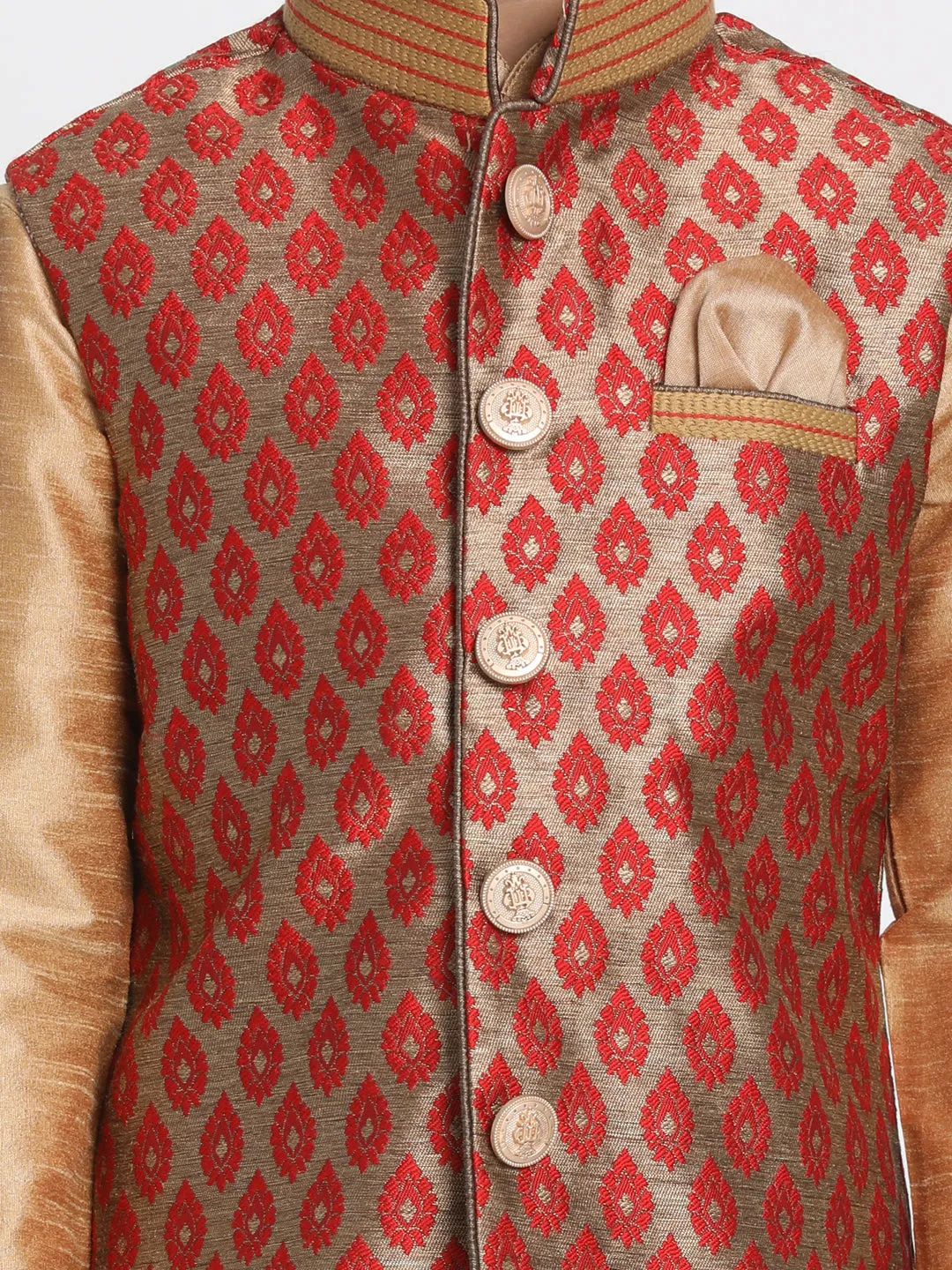 Jashvi Silk Blend Maroon And Gold Baap Beta Ethnic Jacket