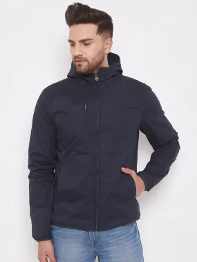 JUMP USA Mens Solid Navy Blue Hood Tailored Jacket