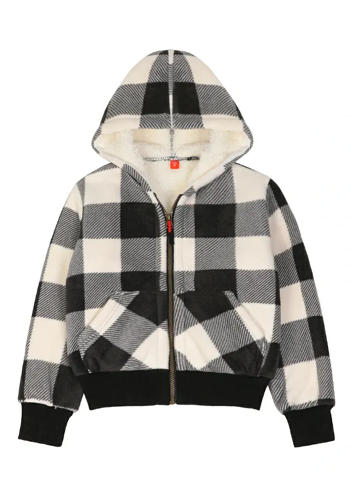 Kids Boys and Girls Sherpa Lined Full Zip Hooded Plaid Sweatshirt Jac