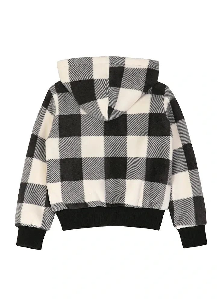 Kids Boys and Girls Sherpa Lined Full Zip Hooded Plaid Sweatshirt Jac