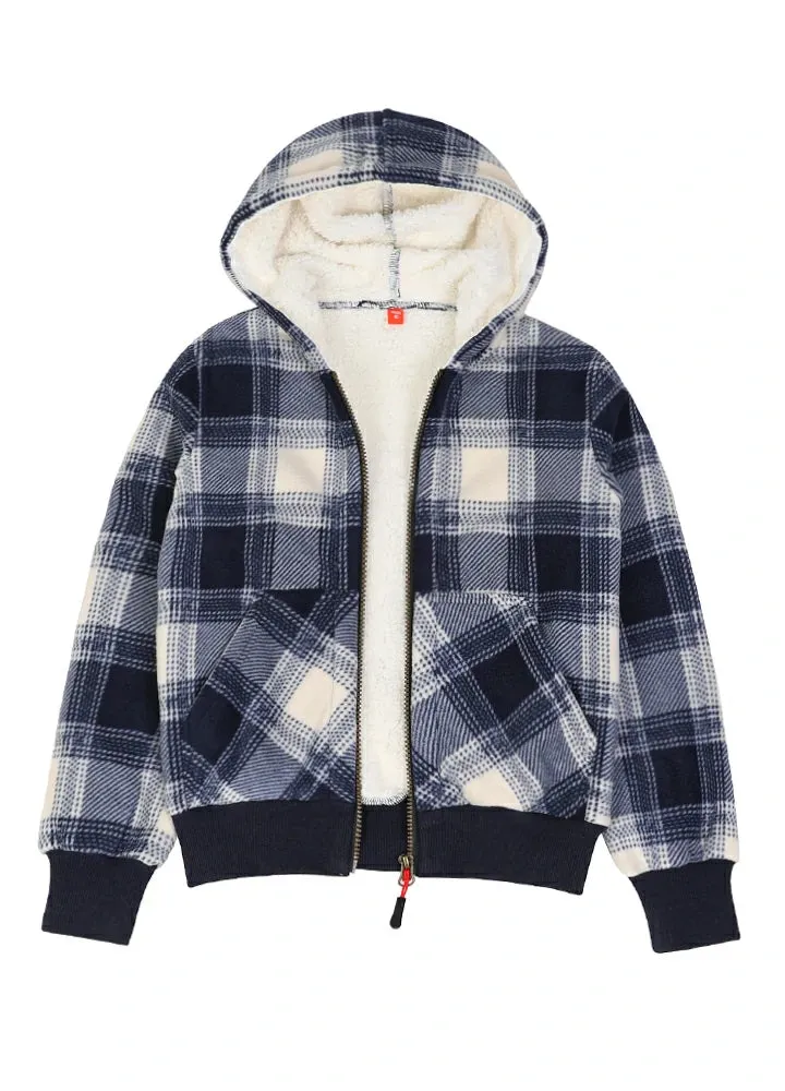 Kids Boys and Girls Sherpa Lined Full Zip Hooded Plaid Sweatshirt Jac