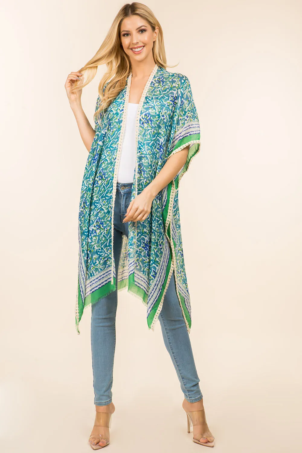 KP-4007 floral kimono with tassels