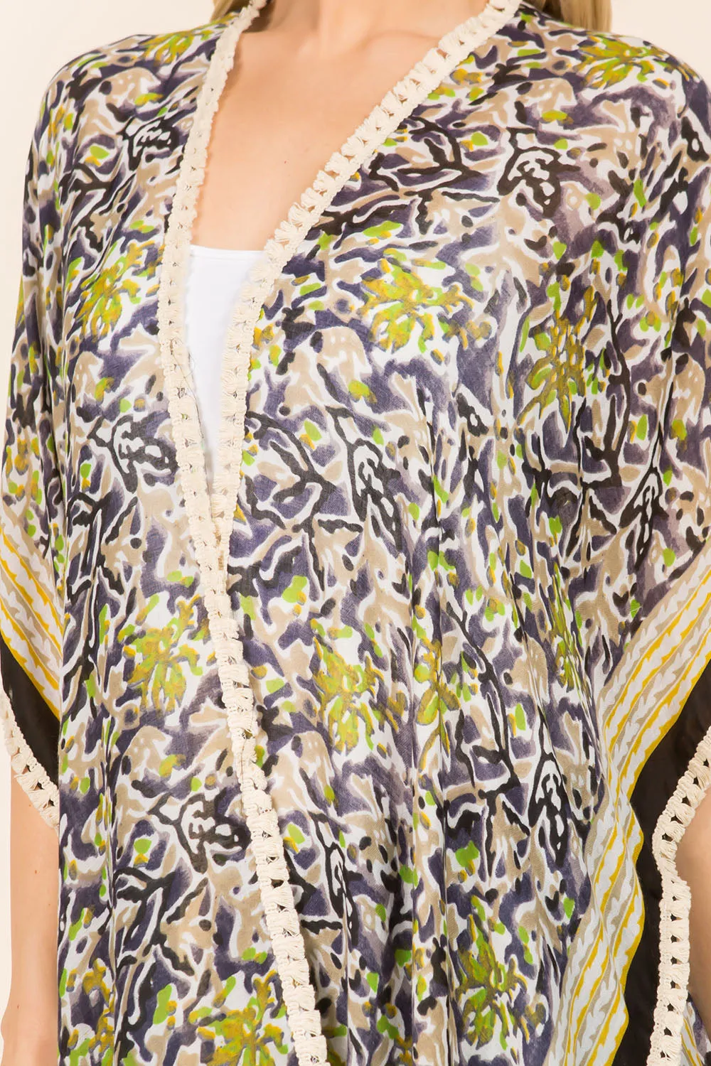 KP-4007 floral kimono with tassels