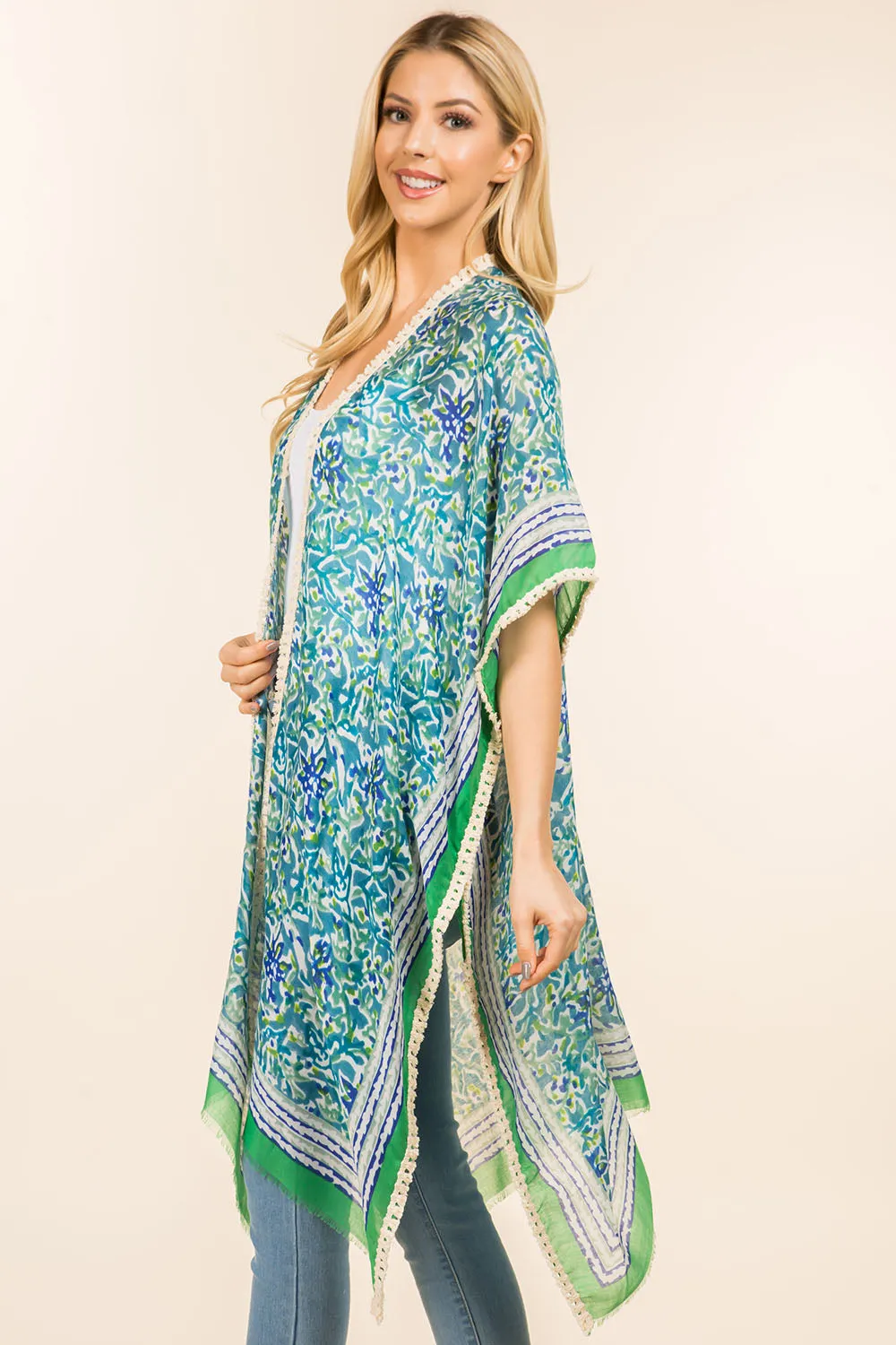 KP-4007 floral kimono with tassels