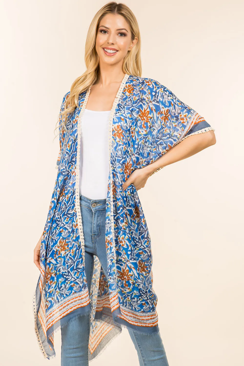 KP-4007 floral kimono with tassels