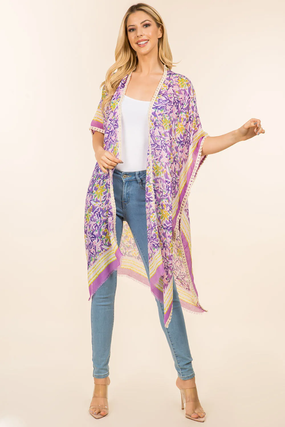 KP-4007 floral kimono with tassels