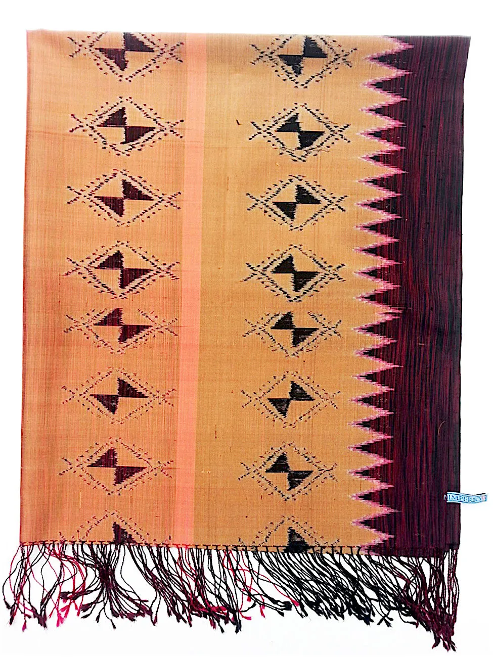 Large Silk Ikat Shawl Throw Terracotta Eggplant