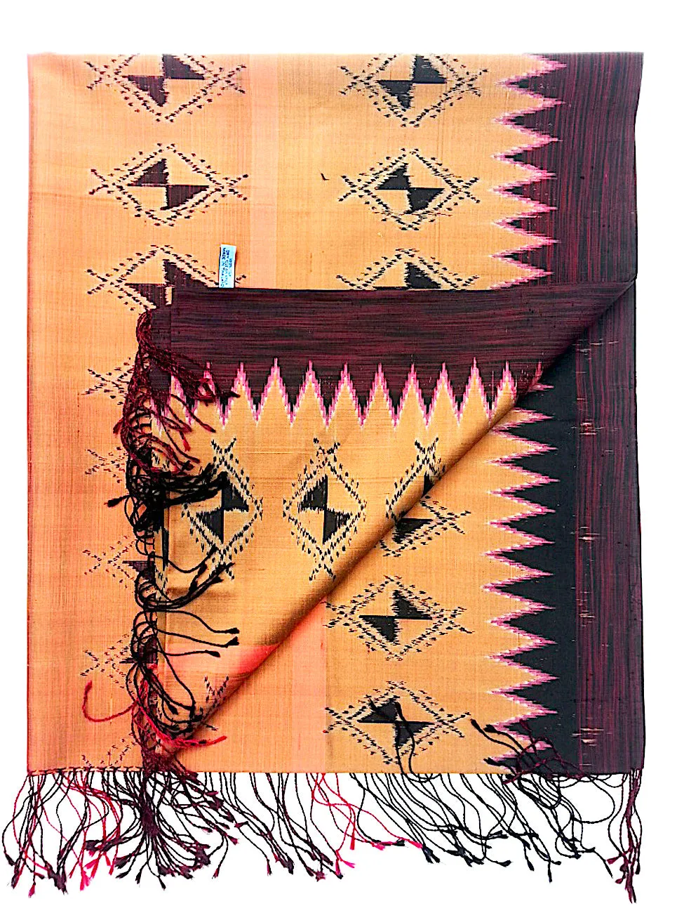 Large Silk Ikat Shawl Throw Terracotta Eggplant