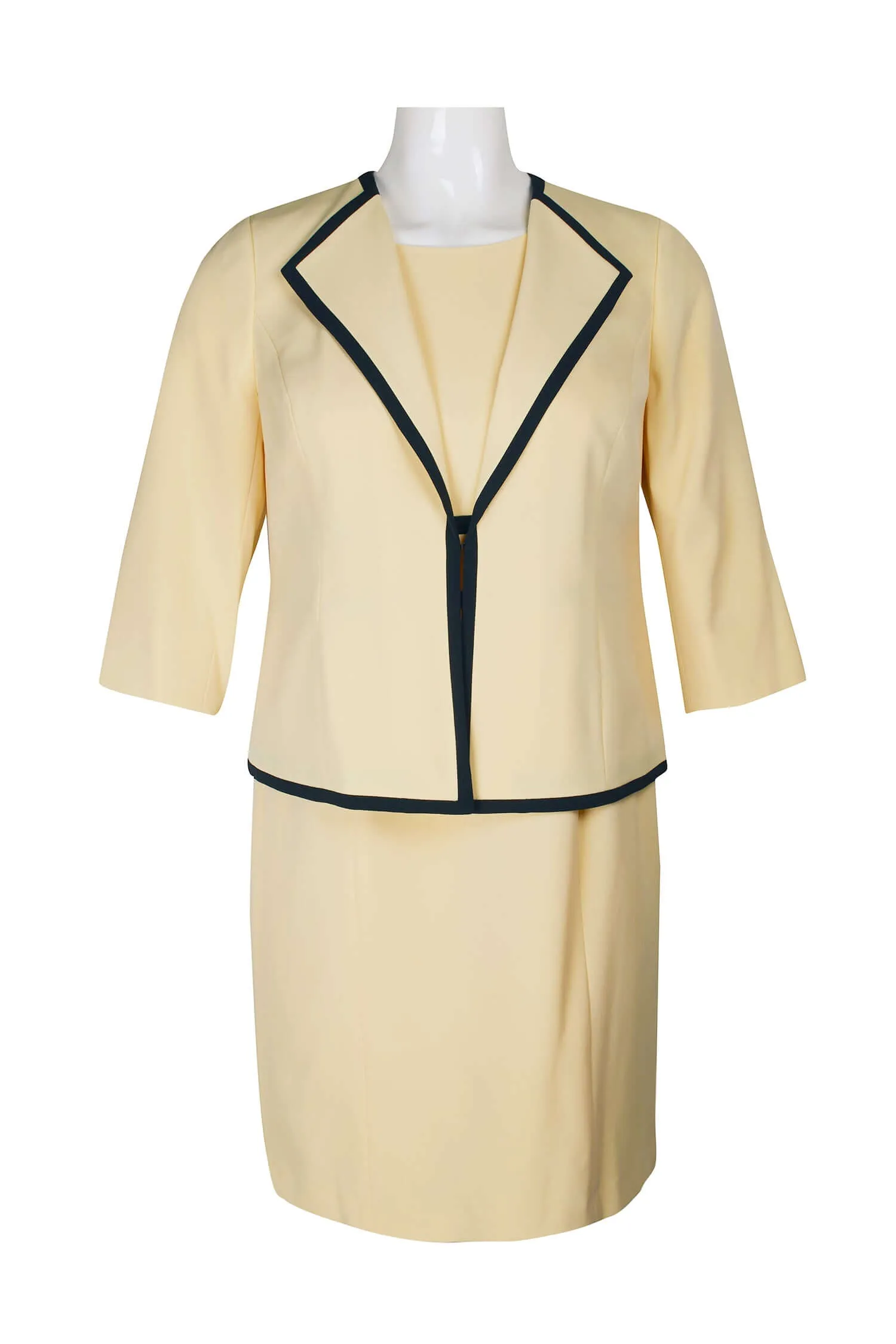 Le Suit Boat Neck Sleeveless Zipper Back Banded Crepe Dress with V-Neck Long Sleeve Lapel Collar Hook Closure Banded Crepe Jacket (Plus Size)