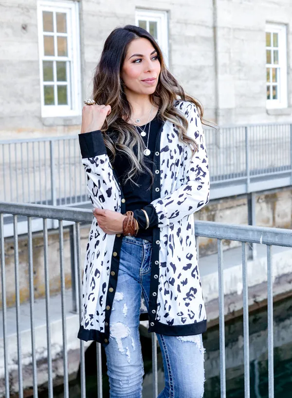 Leopard Button Snap Cardigan | S-2XL